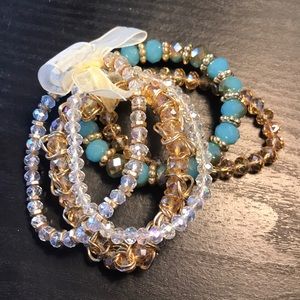 Turquoise silver gold bracelet set